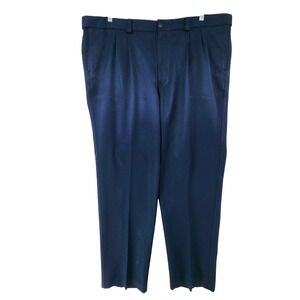 Oak Hill Mens Dress Pants sz 46x32 Navy Pleated Polyester Business Casual Travel